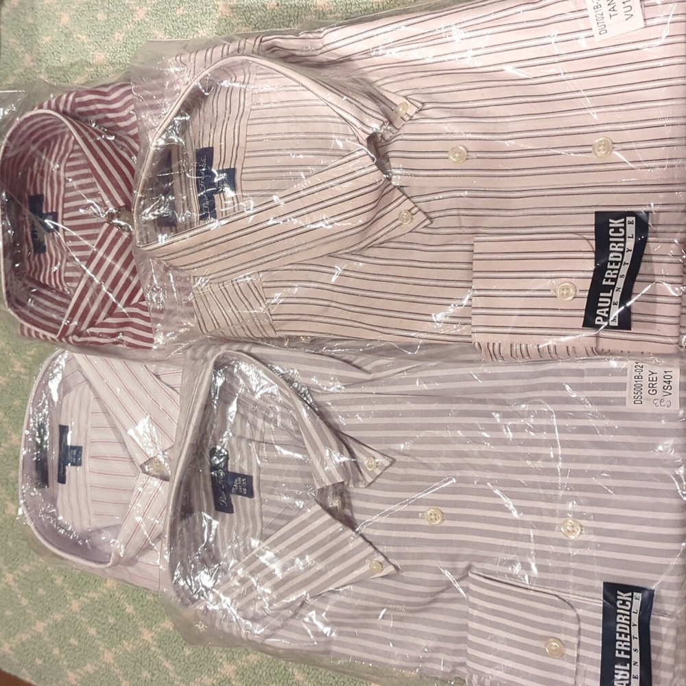 4 Paul Frederick 18-35 striped  dress shirts New in packaging. All cotton.